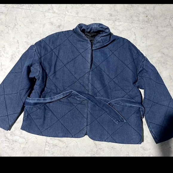 Denim Blue V-Neck Long Sleeve Belt Decorate Cardigan Female Chic Streetwear Styl - Picture 7 of 7